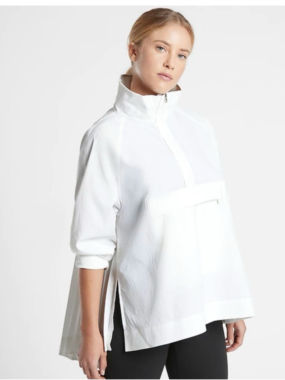 Athleta White Zip Popover with Pleated Back